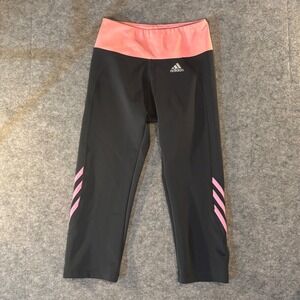 Adidas Climalite Cropped Leggings Grey Pink 3-Stripe Athletic  Girls